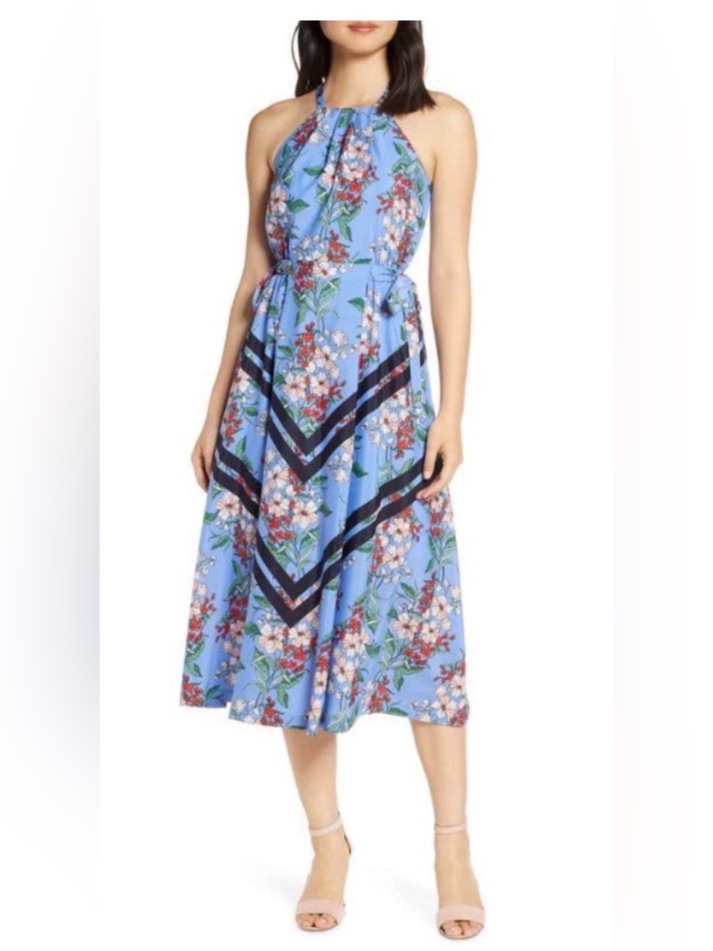 Vince Camuto Blue Floral Halter Midi Dress
